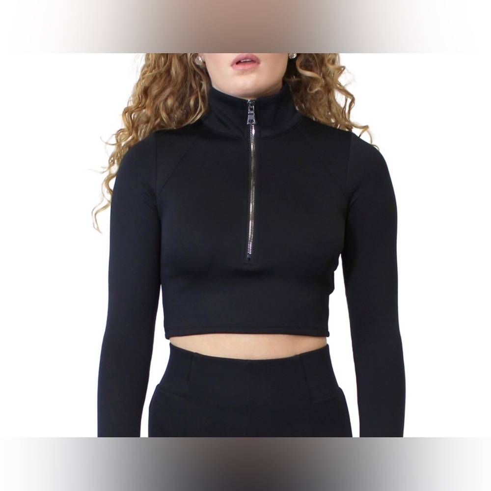 New Marc Defang Black Jasmine Long Sleeve Crop Top - S